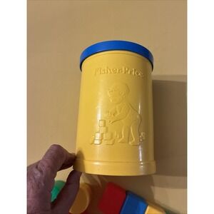 1977 Fisher Price Baby's First Blocks Shape Sorter Bucket With 12 Shapes Vintage